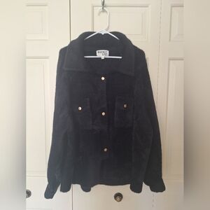 Bucket List Jacket Sz L - Black Fuzzy Jacket with Gold Buttons